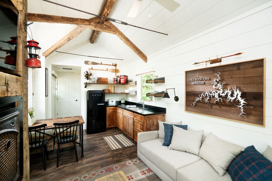 One bedroom camp cabin with private bedroom screened porch and outdoor space at Camp Long Creek at Big Cedar