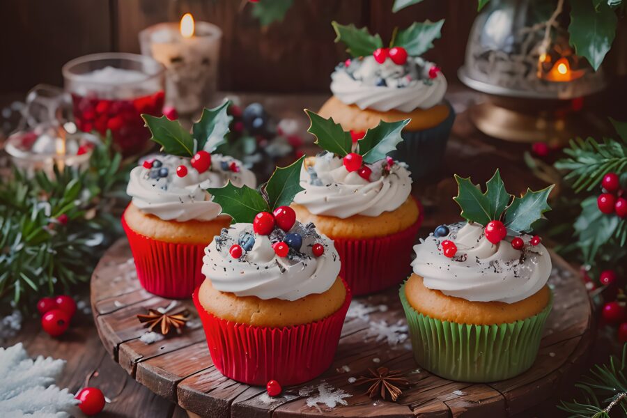 christmas cupcakes on the table