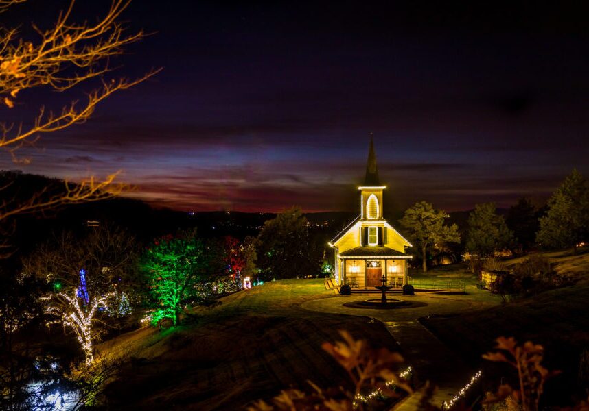 The Garden Chapel lit up for Christmas at Big Cedar Lodge
