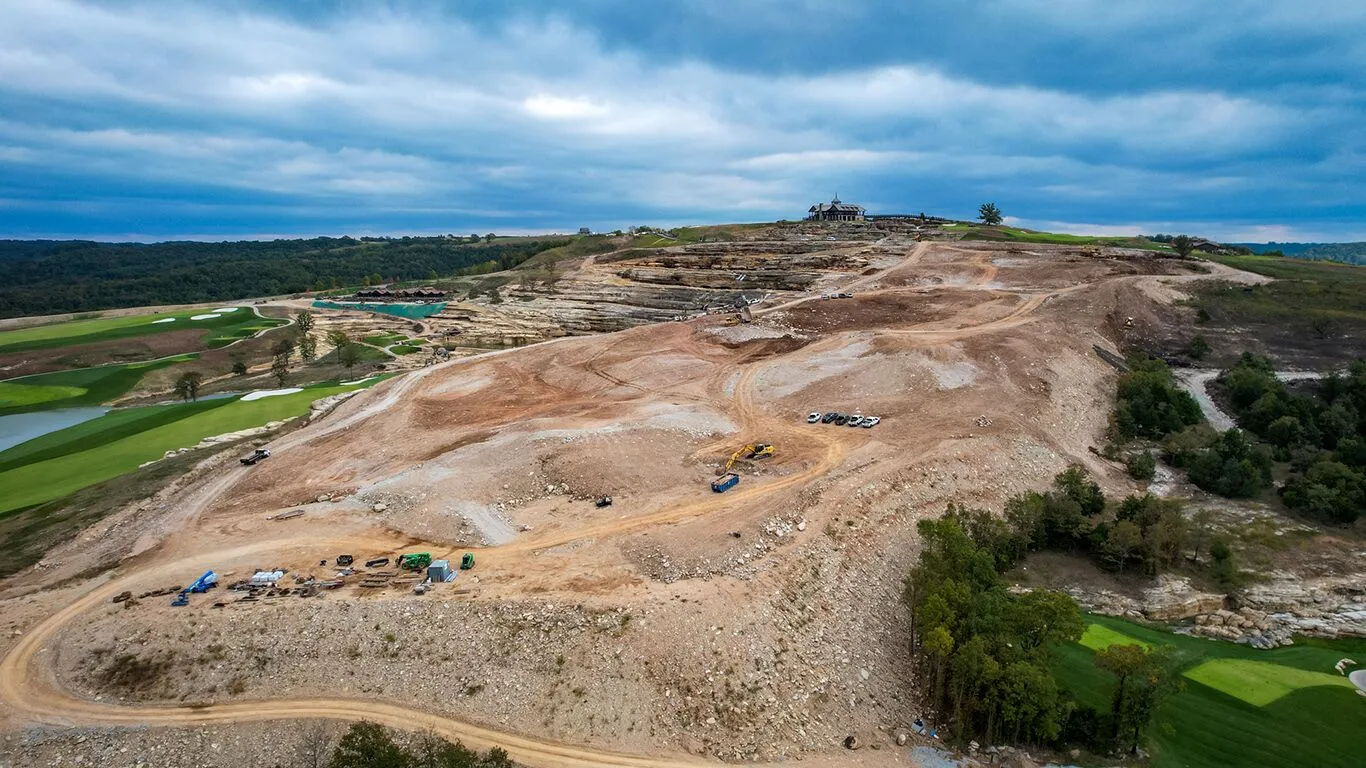 cliffhangers golf course in 2021 at the beginning of construction shows the course being laid out