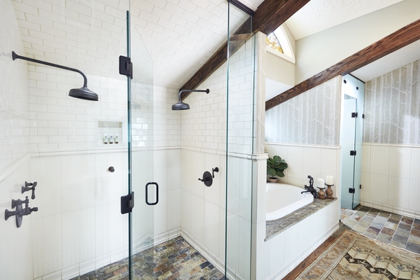The Spa Cottage bathroom with luxurious shower and tub.