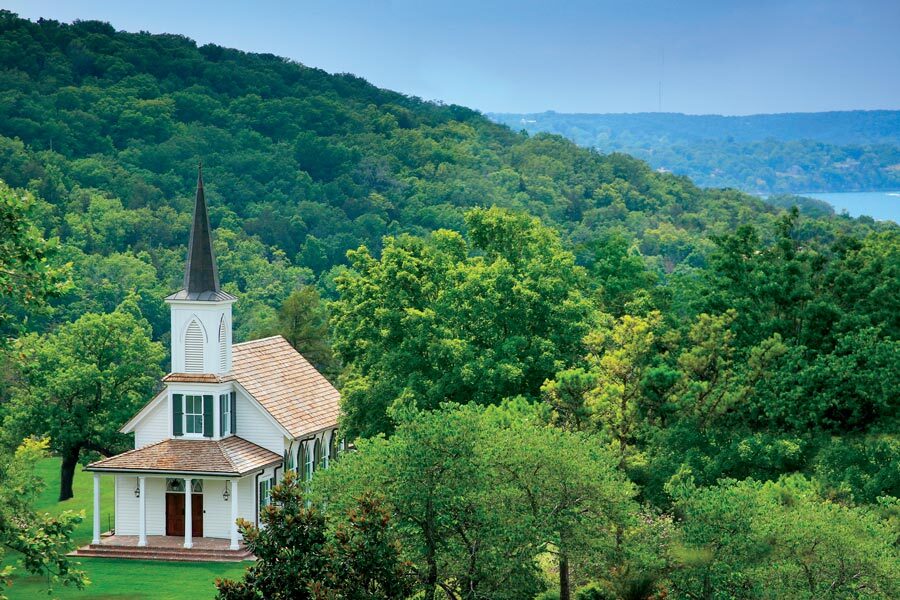 The Garden Chapel wedding venue is tucked among the hillside trees at Big Cedar Lodge