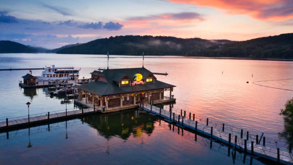 Bass Pro Shops Long Creek Marina set on Table Rock Lake at sunset
