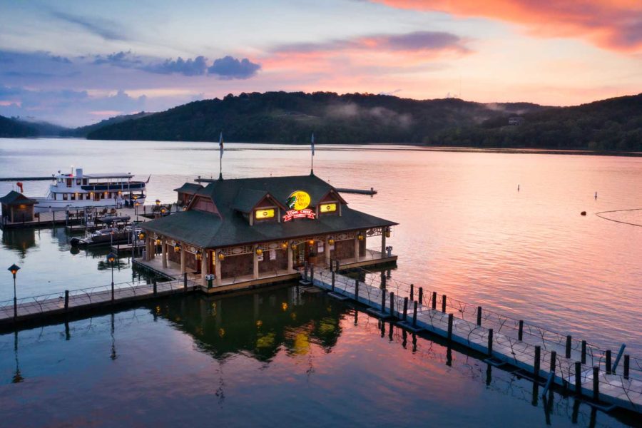 Bass Pro Shops Long Creek Marina set on Table Rock Lake at sunset
