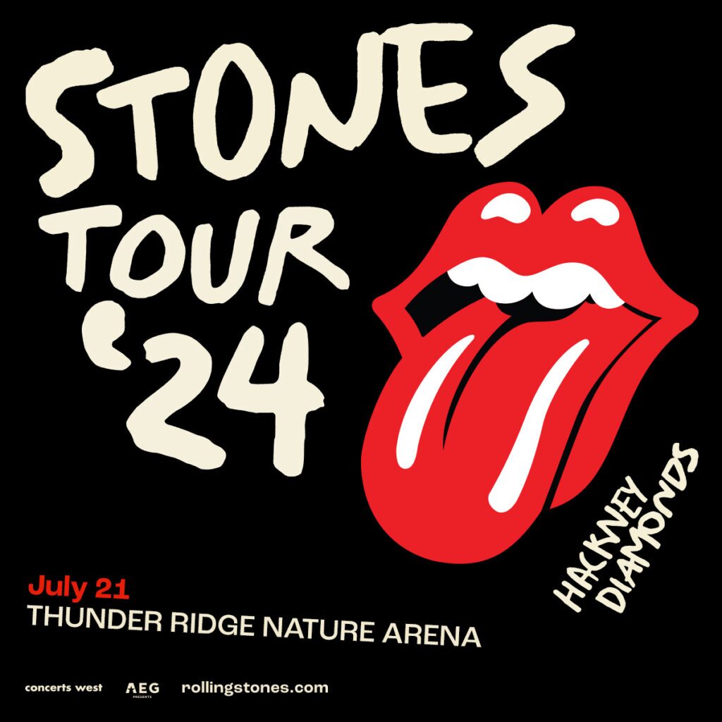 The Rolling Stones 2024 concert artwork. Concert coming to Thunder Ridge Nature Arena on July 21, 2024