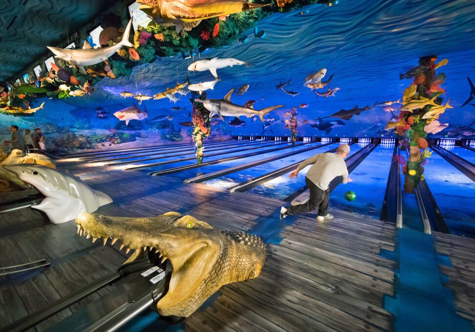 Underwater themed bowling lanes at Fun Mountain at Big Cedar Lodge