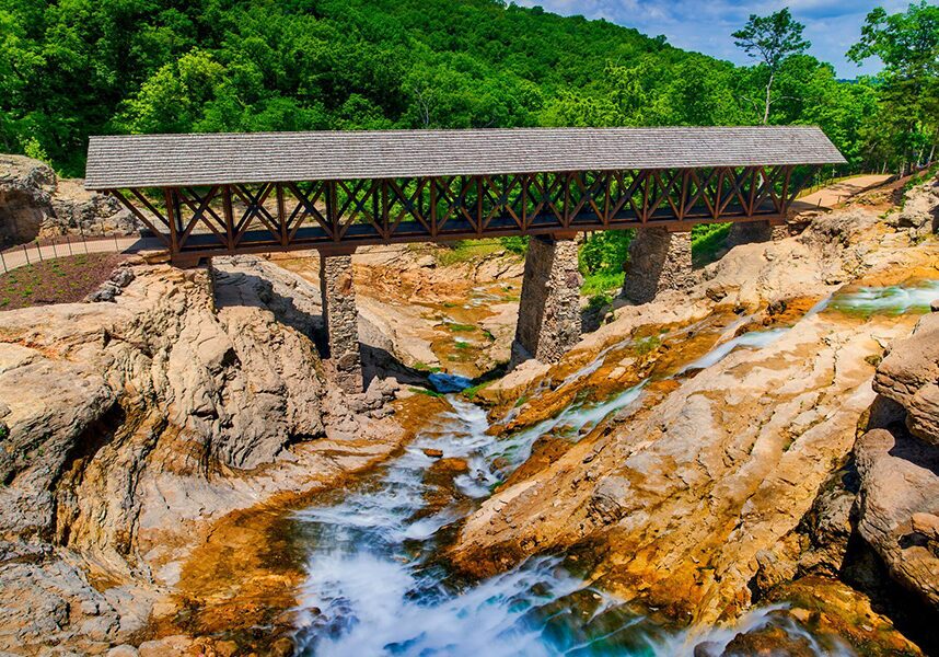 The Amish Bridge on the Lost Canyon Cave & Nature Trail at Top of the Rock.