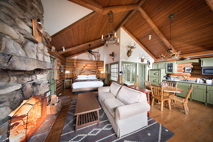 One-room cabin accommodation at Big Cedar with single floor plan and kitchenette.