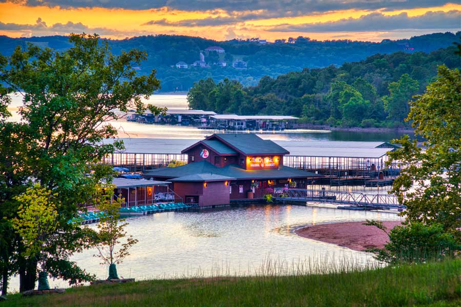 Bent Hook Marina at sunset at Big Cedar