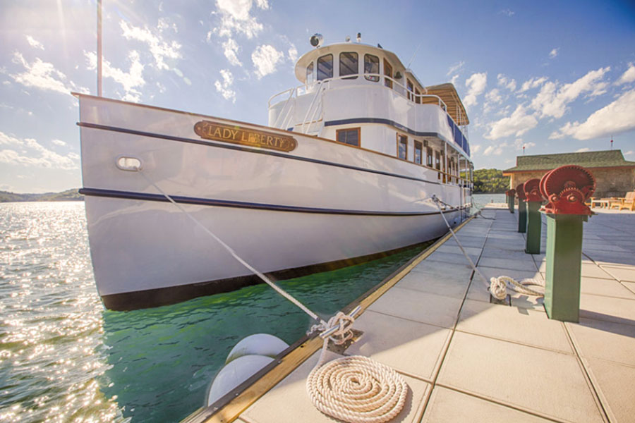 Lady Liberty boat docked at Table Rock Lake at Big Cedar Lodge