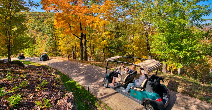Golf cart tours for the Top of the Rock Lost Canyon Cave Nature Trail at Big Cedar