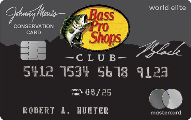 Bass Pro CLUB Black Card with Mountain range as background photo