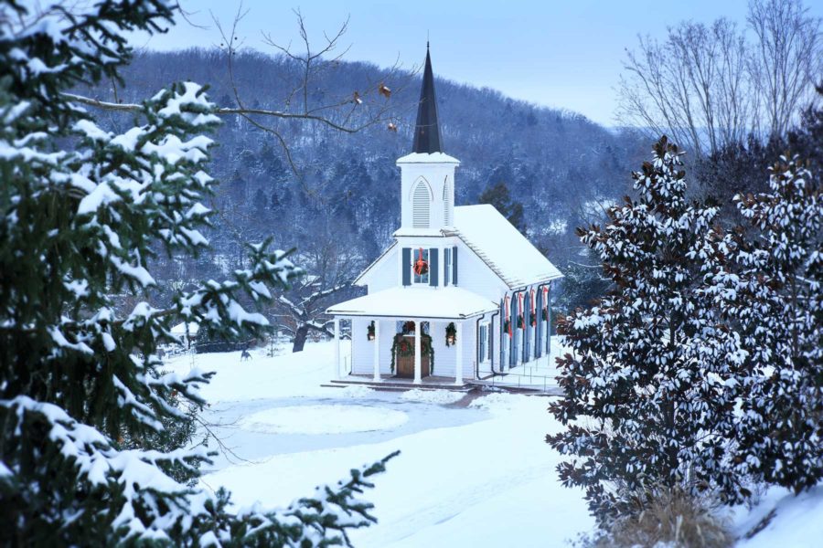 The Garden Chapel in the winter with snow