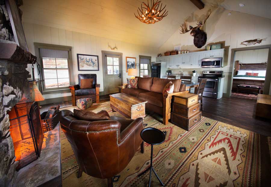Interior of Lakeside Cottage with rustic decor