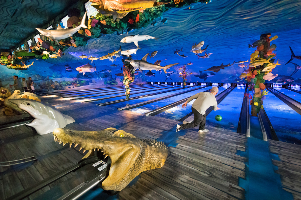 Underwater themed bowling lanes at Fun Mountain at Big Cedar Lodge