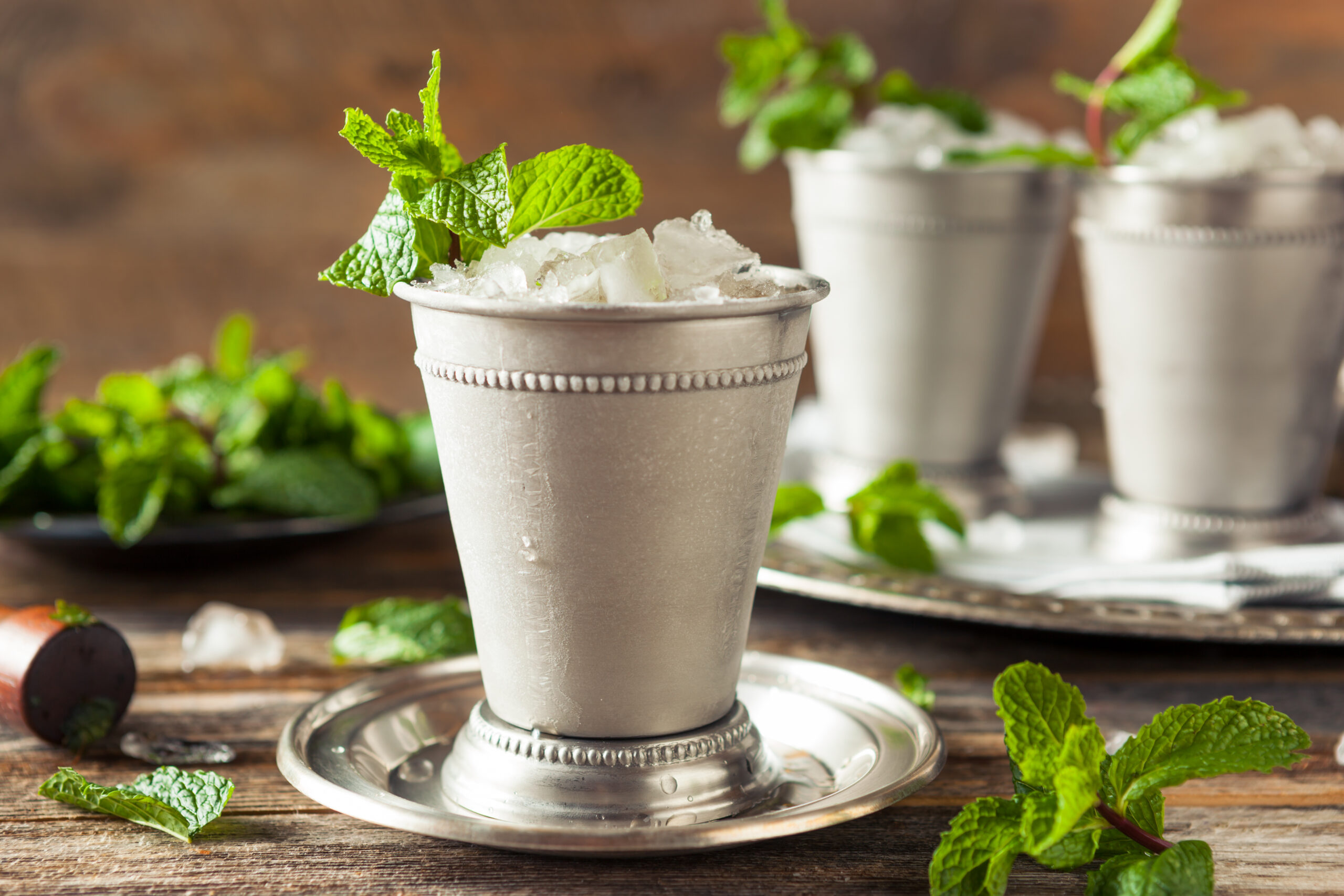 Cold Refreshing Classic Mint Julep with Mint and Bourbon