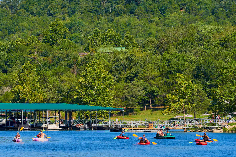 kayakers paddling on the lake near Bent Hook Marina.