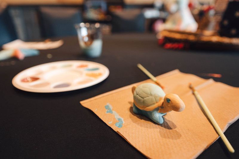 Clay Turtle and painting supplies on a table in the activity center