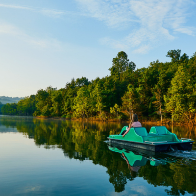 A paddle boat on the lake at Big Cedar Lodge