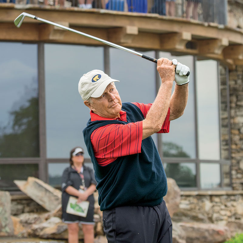 Jack Nicklaus tees off during Legends of Golf at Top of the Rock golf course